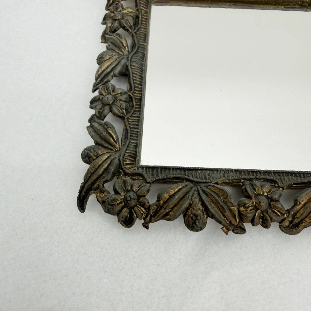 EA Riba Antique Small Ornate Square Mirror Floral Gold Gilt Victorian Regency